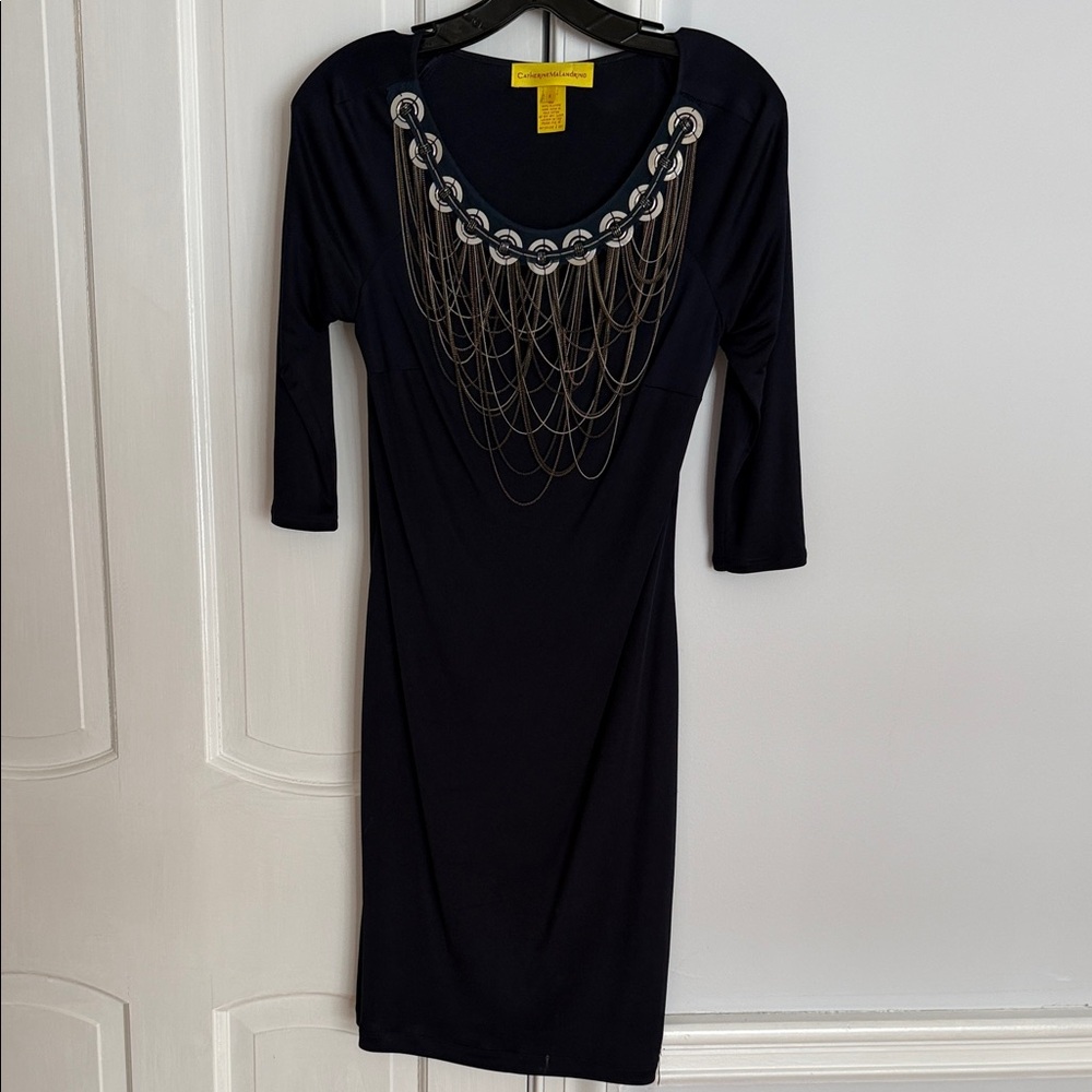 Catherine Malandrino Navy Dress with Chain Accent
